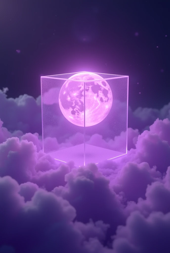 Purple moon inside of a slightly transparent purple cube
