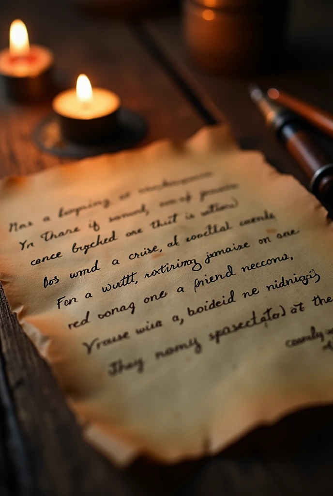 Image Prompt*: A close-up of an old letter with the text written on it, detailing the message about going to a friend’s house at midnight.