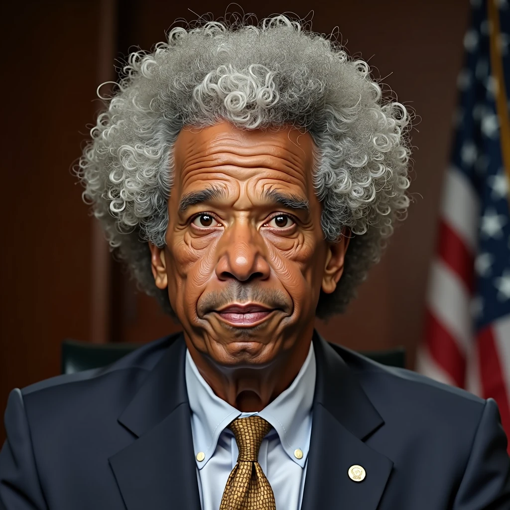 Fed Chair Jerome Powell with an afro haircut