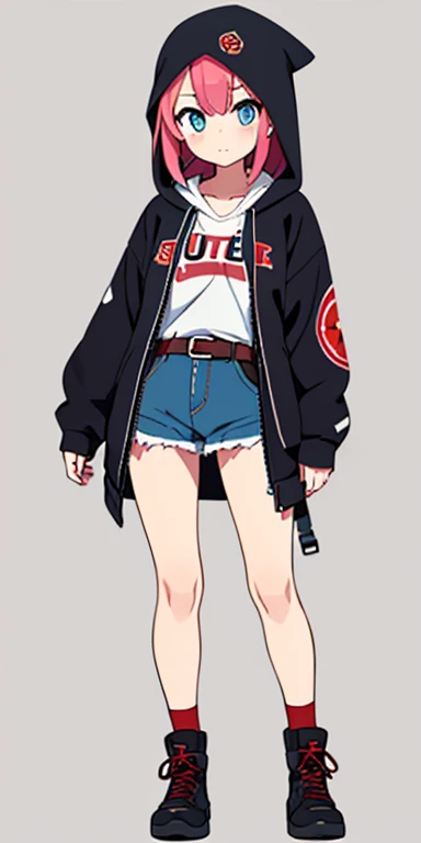 Full body, beautiful eyes , 1 girl , full body , cute girl , anime style , cute eyes , (standing up) , ( Gang Members usually have a rugged, rebellious look. They often wear dark, tattered clothing, bandanas, or hooded jackets. Their attire may also include symbols or emblems that represent their gang allegiance. They carry their Poké Balls in a haphazard manner, often clipped to their belts or hidden within their clothing.) ,