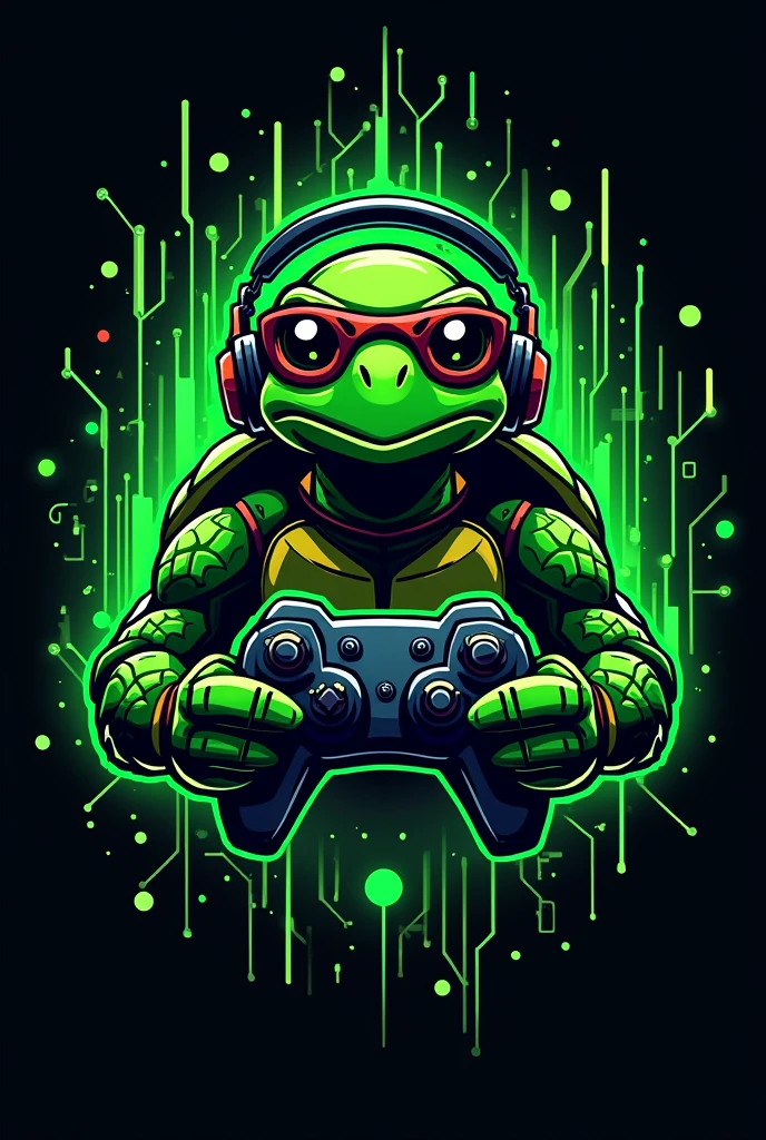 Turtle gamer logo neon green black with control