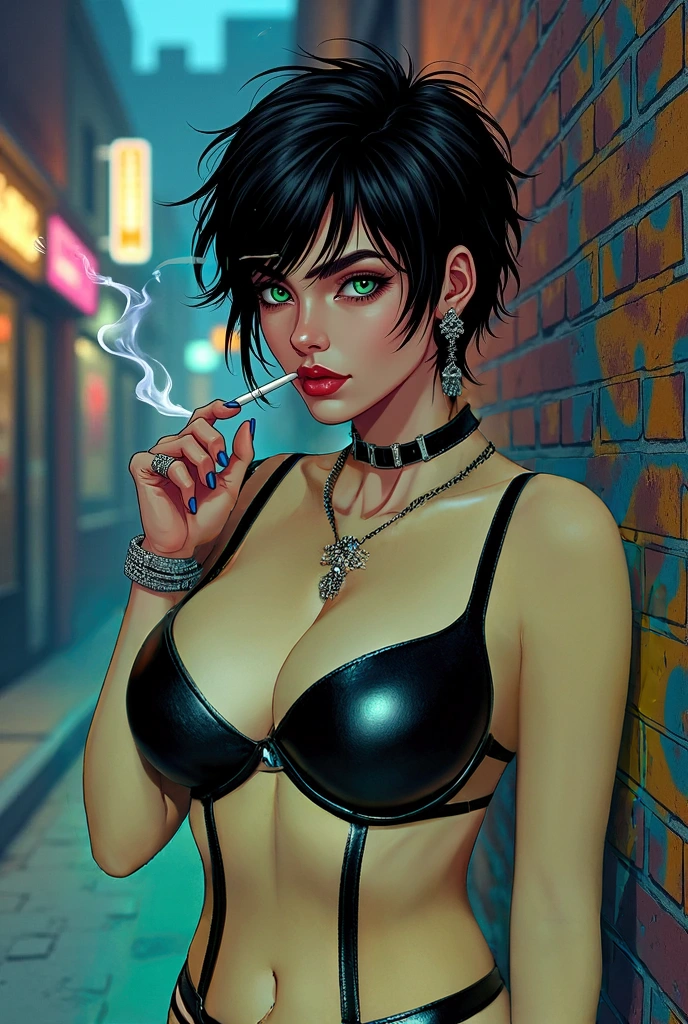 Black leather lingerie large breasts