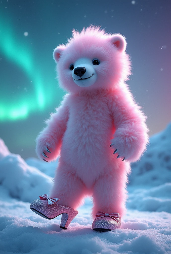 Polar bear with pink hair wearing high heels