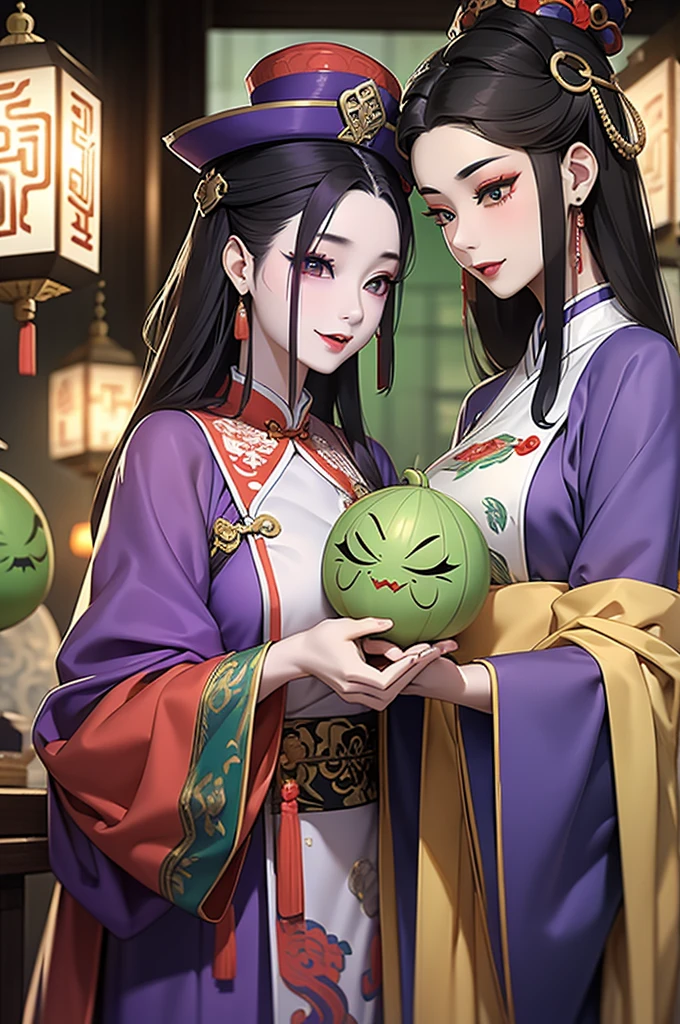 Jiangshi, Beauty,  Beauty, Royal sister, Mother, dark, Qing dynasty clothing, Green-faced fangs, Purple