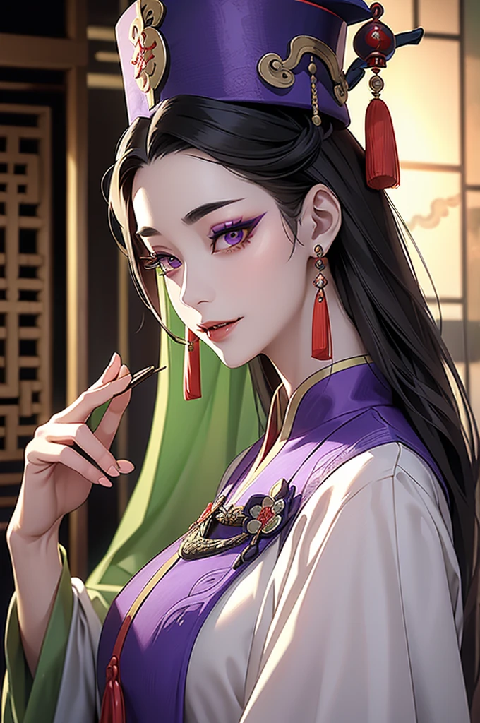 Jiangshi, Beauty, Beauty, Royal sister, Mother, dark, Qing dynasty clothing, Green-faced fangs, Purple