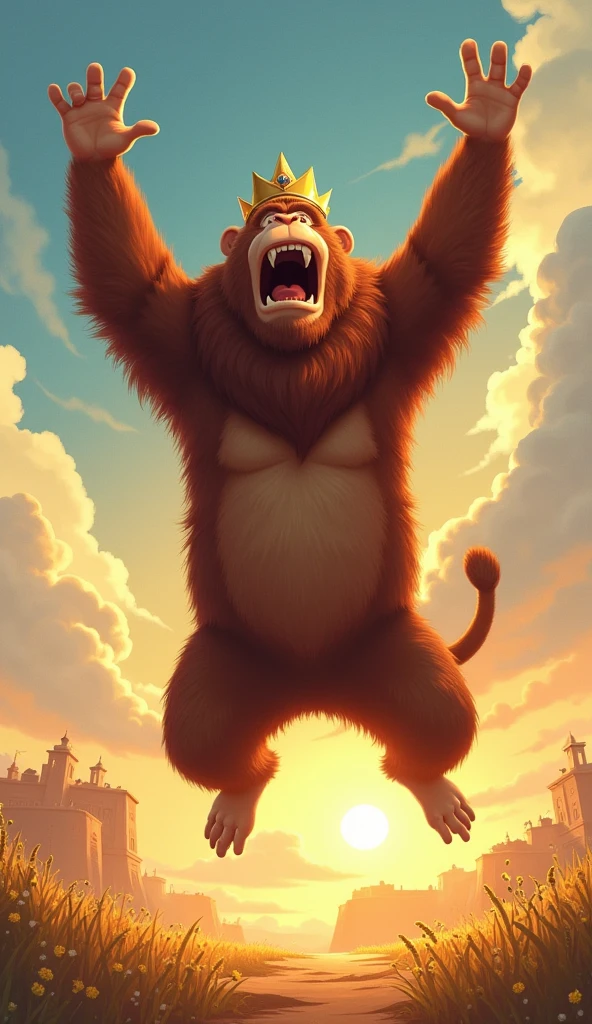 ape:
jumping with joy Yes, Your Majesty! You are truly our king