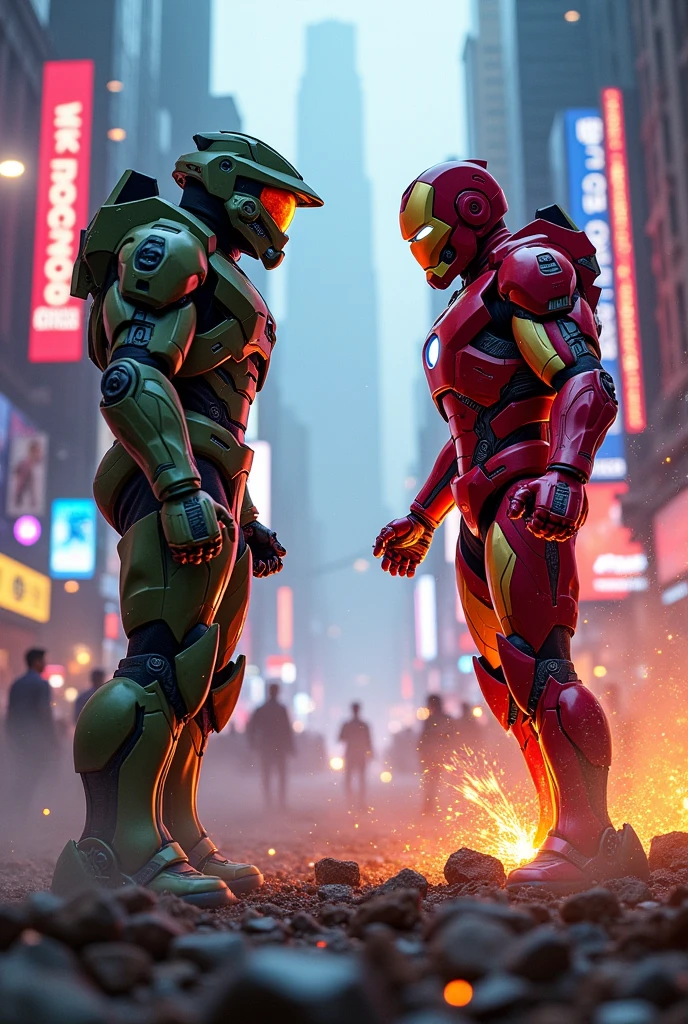 Master Chief from Halo vs iron Man from marvel anime