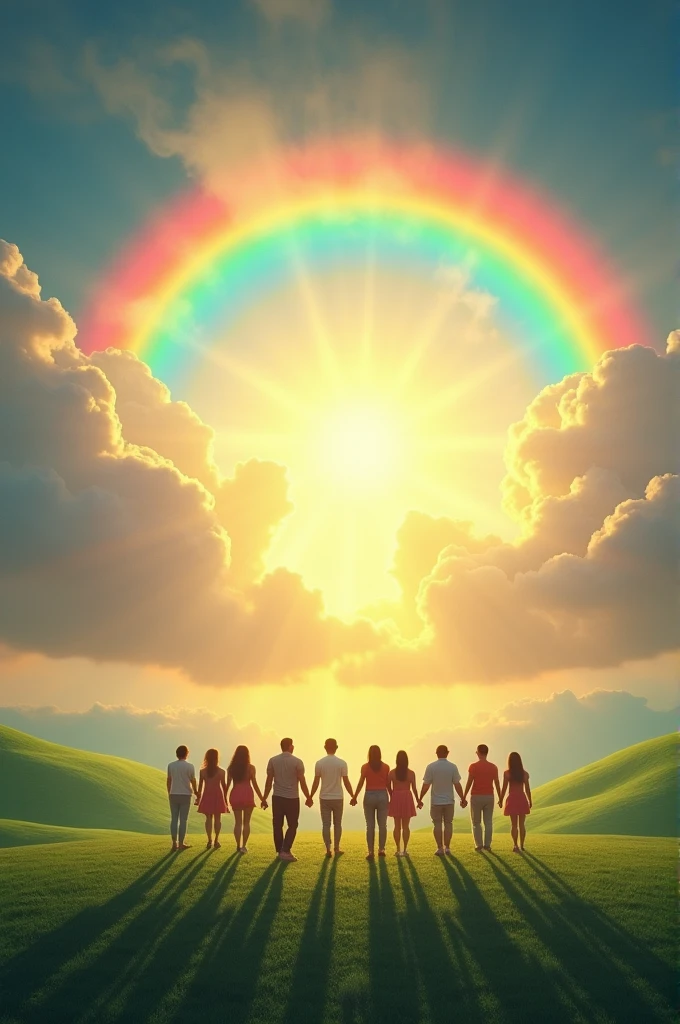An image showing a rainbow symbolizing God's covenant with man and something representing God and man