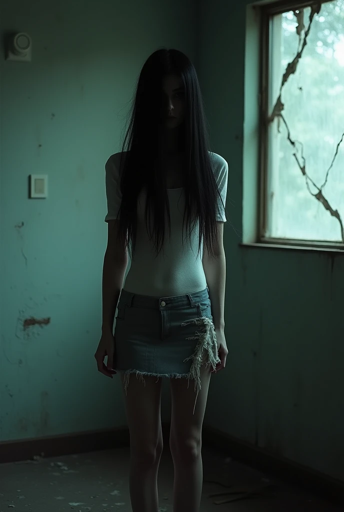 Highest quality、Masterpiece、8k、Japanese women、30th Generation、ghost、Pale skin、Dark Building、ruins、Scary atmosphere、sexy、naked、pubic hair、Slender figure、Beautiful feet、Realistic Face、Horror、Realistic hands