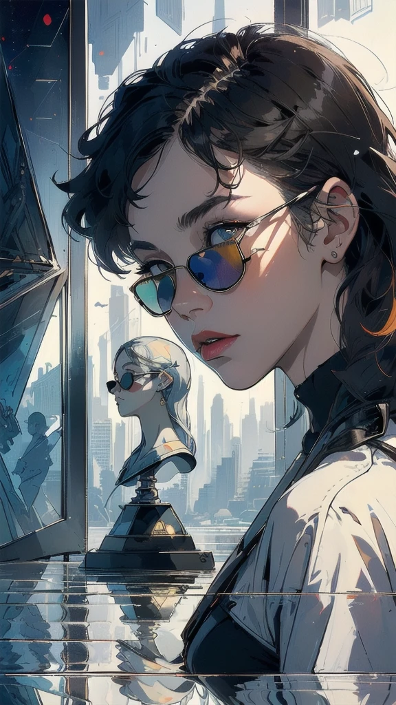 (((masterpiece, highest quality))),(((solo:1.2))),(((1girl:1.2))),32k wallpaper, very detailed, poster, vintage science fiction,(((((geometric cinematic movie poster))))), ((((bauhaus)))),(((abstract))),((((mid century modern)))),(((((portfolio))))),(((((Close-up))))),(((((bust up))))),((((more various angle)))),(((highlight))),((((heterochromia)))),(((complete. detailed face))),(((Extremely talented))),(((most complecated machine))),(((Overall colorfully))),((((((Absolutely simple background)))))),(((reflection sunglasses)))