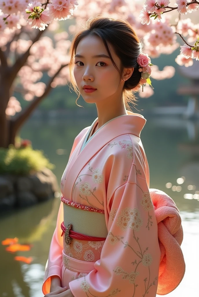 Pale-colored nails to match a fully-embroidered furisode (Japanese traditional kimono)