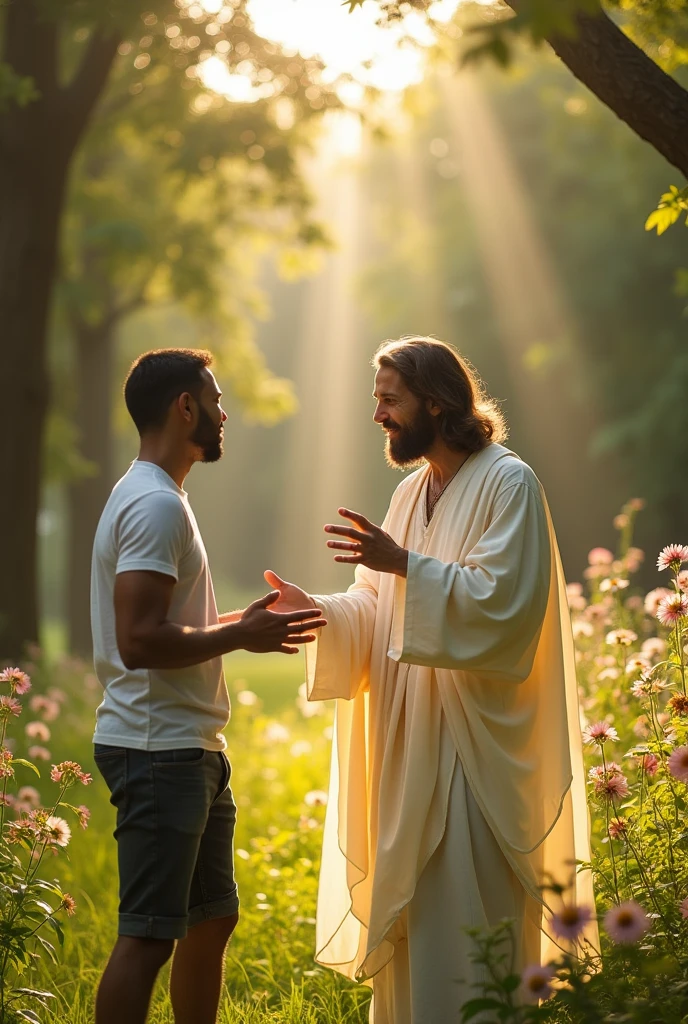 Jesus talking to a modern man is showing him that all power is in the consciousness in the mind