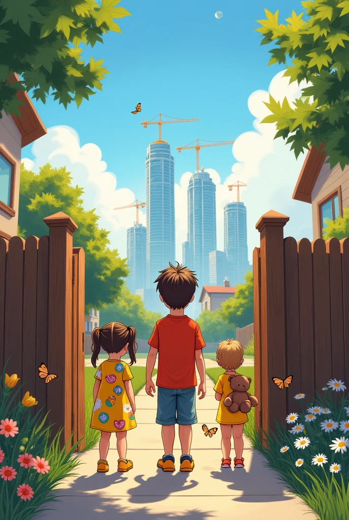 3 childrens are waiting for father . Father was working at construction site