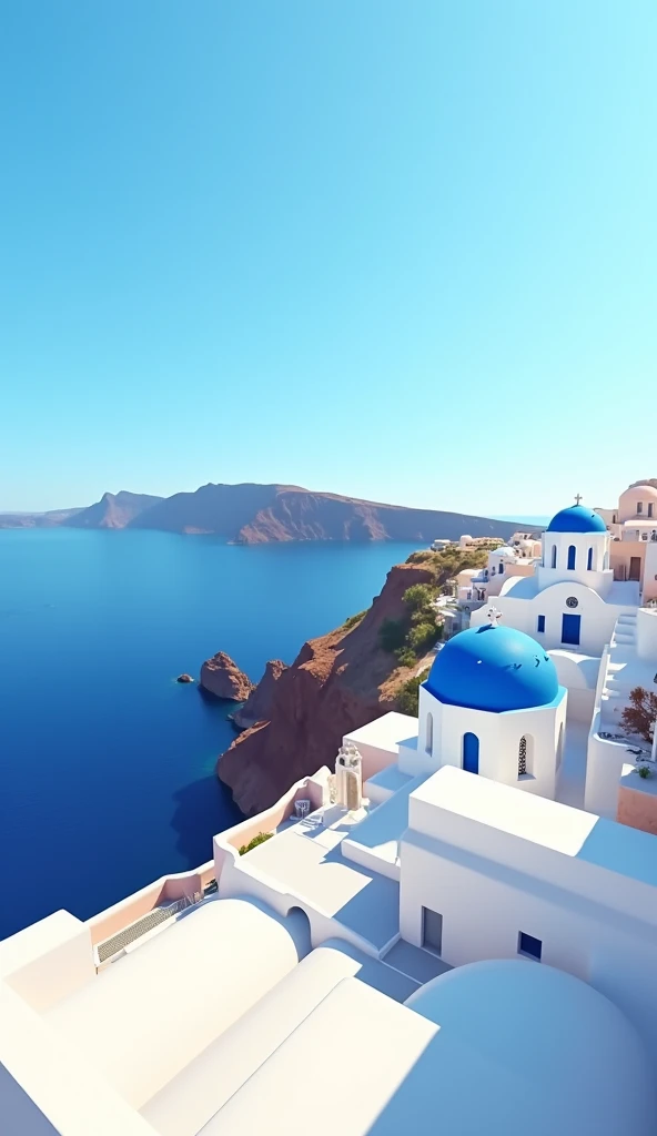 Minimalist, flat design, poster, santorini landscape, stunning, summer, blue sea, --ar 3:4 --s 250
