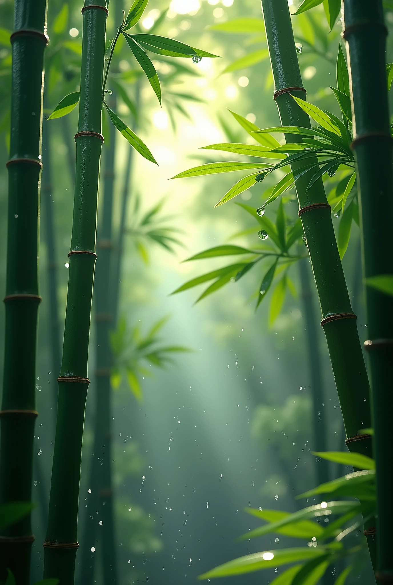 Create a visually stunning, ultra-realistic masterpiece in up to 16K resolution, capturing the rare and magical moment of a sunny rain in a tranquil bamboo forest. This soft color photograph focuses on the tall, slender bamboo stalks, glistening with droplets of rain as sunlight filters through the leaves. The image is ultra-detailed, with movie-like still imagery and dynamic angles that draw viewers into this serene and fleeting scene.
Imagine the macro lens capturing each raindrop in incredible detail, with sunlight creating a shimmering effect on the bamboo. The combination of rain and light mist adds a surreal, ethereal quality, while a subtle motion blur hints at the gentle sway of the bamboo in the light breeze. The ultra-wide angle and macro shot ensure that every aspect of the forest is presented with sharp, lifelike clarity, from the delicate rain droplets to the vibrant greenery of the bamboo.
This award-winning digital art piece is crafted with a focus on realism, featuring meticulously detailed textures and natural elements, all rendered in ultra-high definition with UHD and retina quality. The composition is perfectly designed, capturing the rare beauty of this sunny rain moment with harmonious layout and flawless detail. The image maintains a natural, realistic feel, avoiding extreme angles or exaggerated expressions, and is enhanced with a subtle film grain and anti-glare effect for added depth. Every detail is captured with precision, making this artwork an epic, breathtaking portrayal of a bamboo forest bathed in sunlight and rain, a true testament to the beauty of nature.