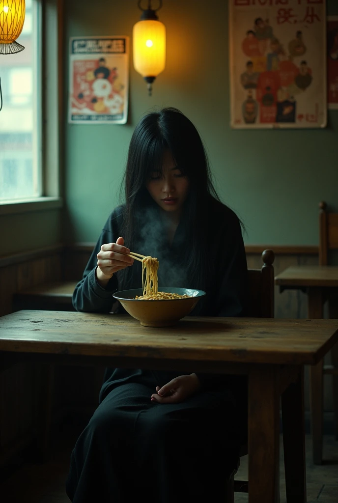 Sadako Yamamura eating ramen。