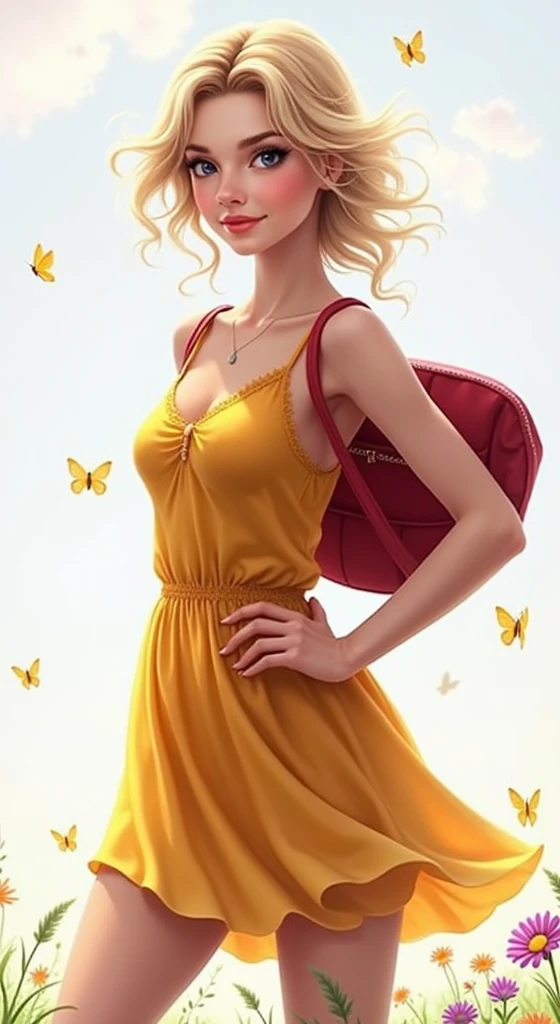 pretty woman, blond hair, yellow dress