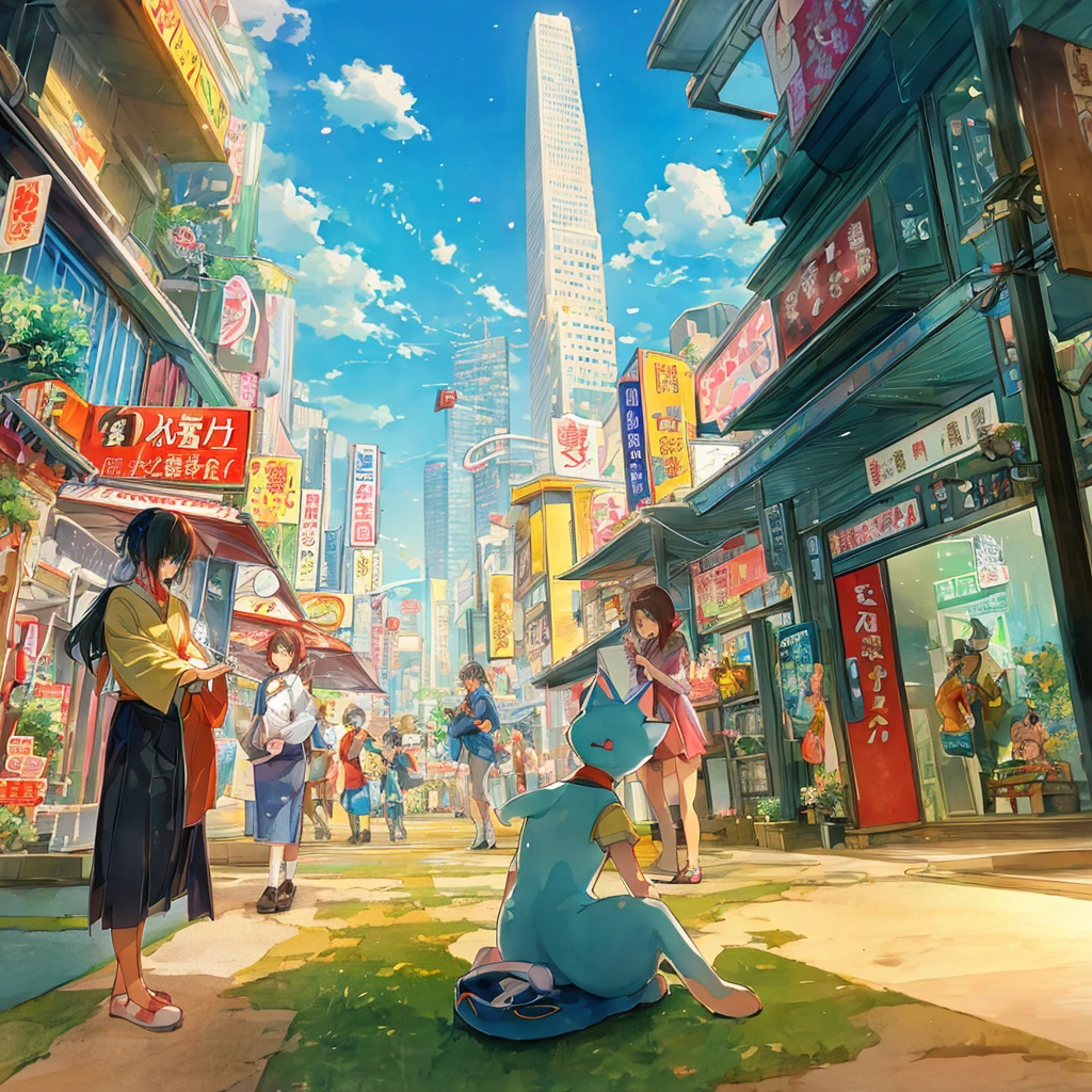 Transparent watercolor style,Anime Style,Cat-shaped robots and their subordinates who came from another world to invade Earth.,Cuteて天然なキャラクターの猫たち,shoot a beam from the mouth,Cute cat paw pads,The boss cat is meditating in the air,Setting where they suddenly came from another world,Scenes in a crowded place with cars and people in downtown Tokyo,Overall a slightly anime-style,Characters are human-like、Cute、Loved funny atmosphere,Overpainting,Gradation,Sputtering,4K