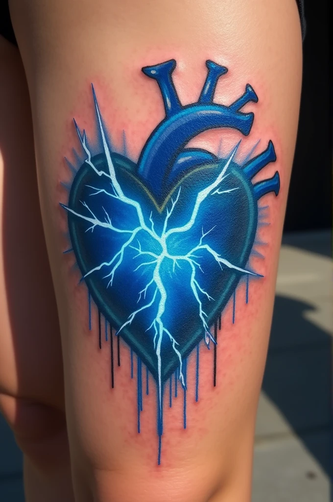 Blue electric heart tattoo