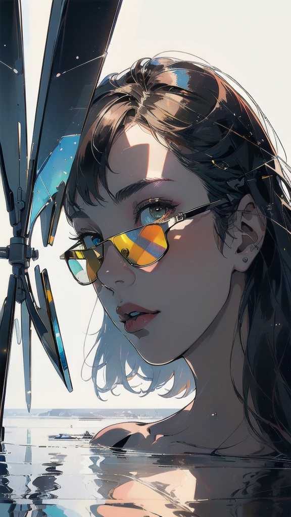 (((masterpiece, highest quality))),(((solo:1.2))),(((1girl:1.2))),32k wallpaper, very detailed, poster, vintage science fiction,(((((geometric cinematic movie poster))))), ((((bauhaus)))),(((abstract))),((((mid century modern)))),(((((portfolio))))),(((((Close-up))))),(((((bust up))))),((((more various angle)))),(((highlight))),((((heterochromia)))),(((complete. detailed face))),(((Extremely talented))),(((most complecated machine))),(((Overall colorfully))),((((((Absolutely simple background)))))),(((reflection sunglasses)))