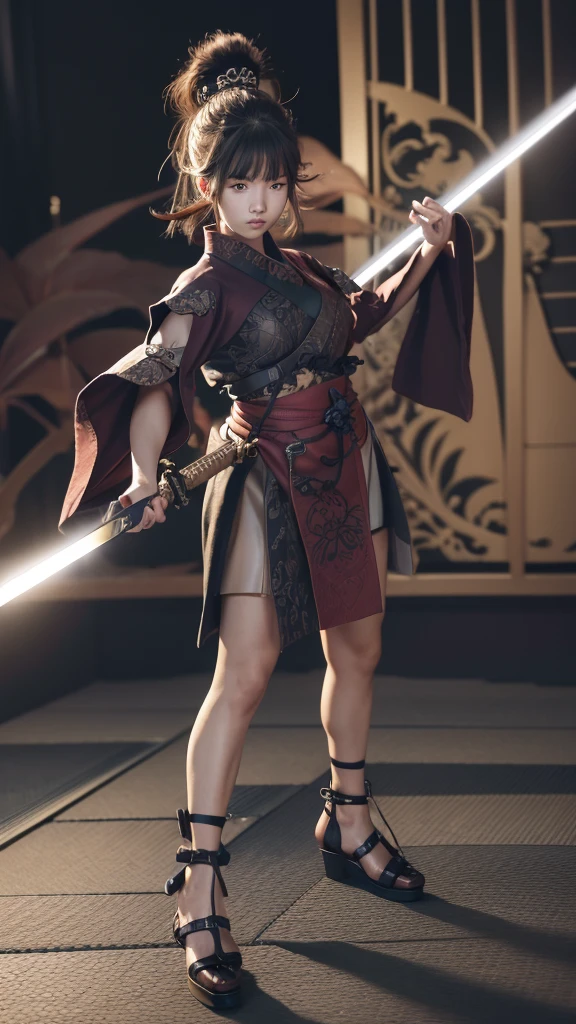 young japanese girl, samurai, evil look,,combat stance, wielding a sword, highly detailed, full body view, vibrant appearance, creative behavior, extremly detailed, imaginative, sensual, spontaneous, highest quality, skin texture, intricate details, (cinematic lighting), RAW photo, 8k, masterpiece,best quality,ultra-detailed,very detailed illustrations,extremely detailed,intricate details,highres,super complex details,extremely detailed 8k cg wallpaper,