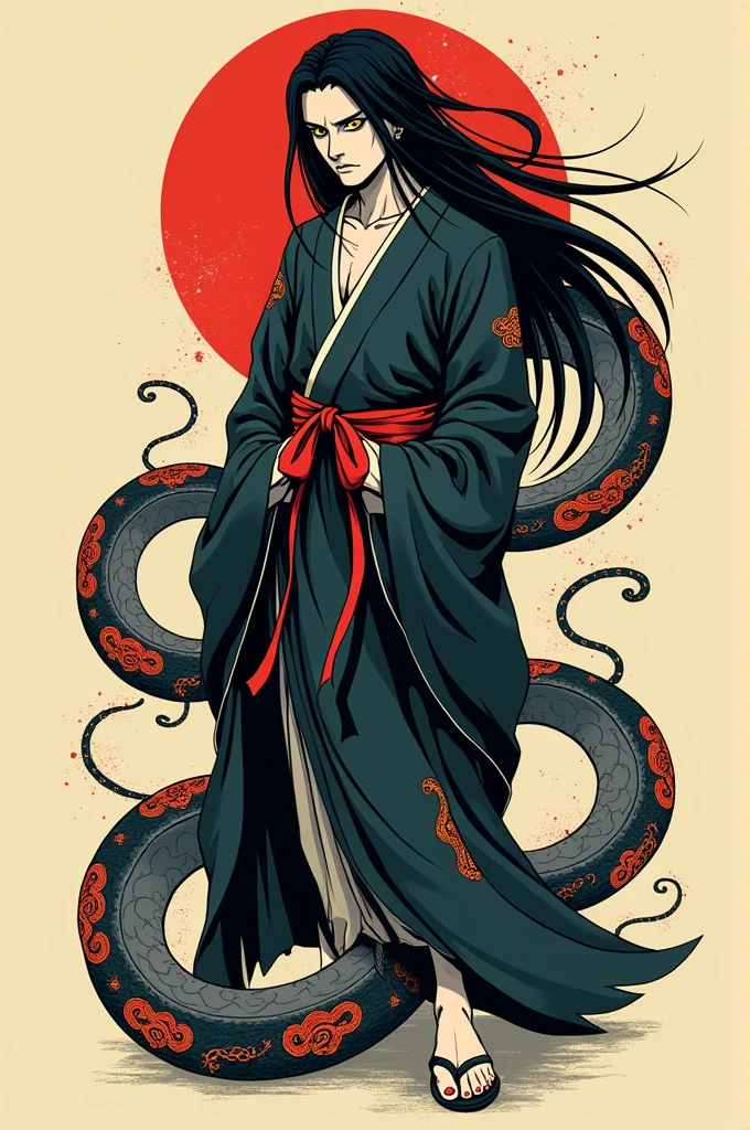 A simple image of the character Orochimaru from Naruto in the style of a simple old school tattoo
