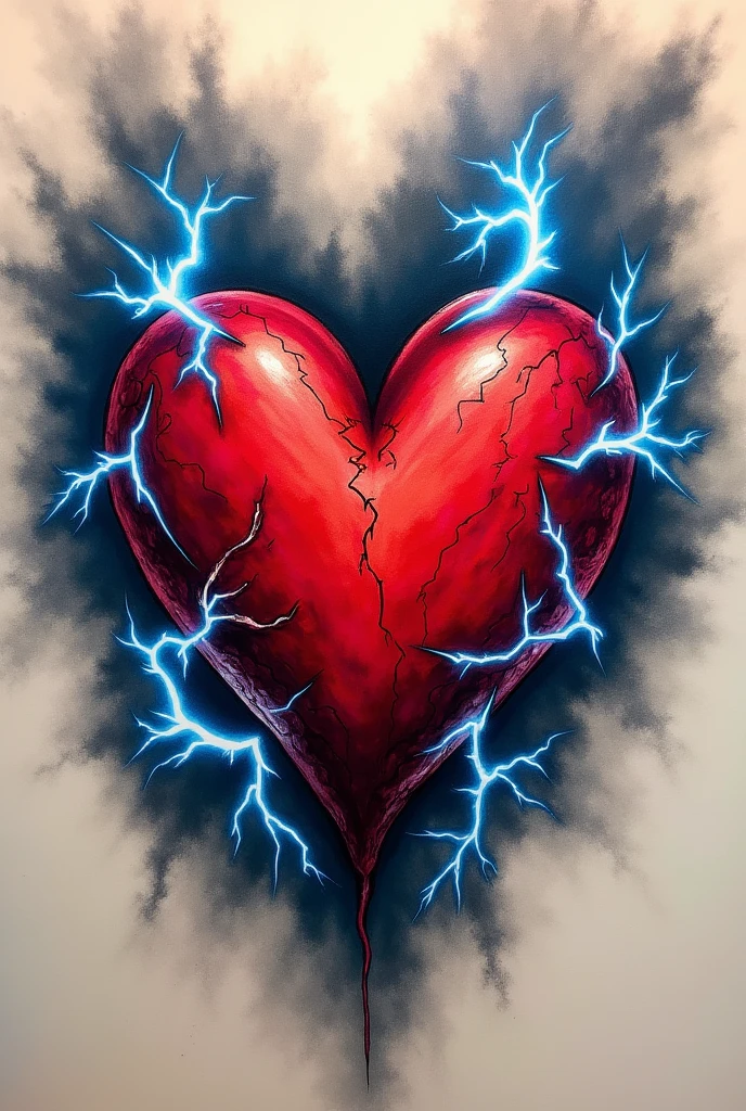 Heart tattoo with blue lightning bolts piercing it