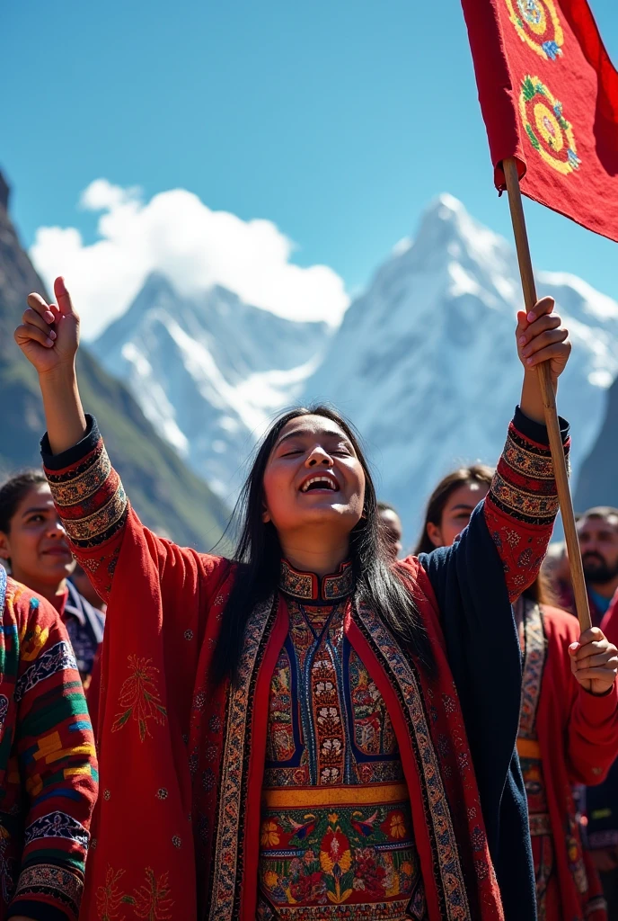 Himalayan people in traditional dress  protest 
