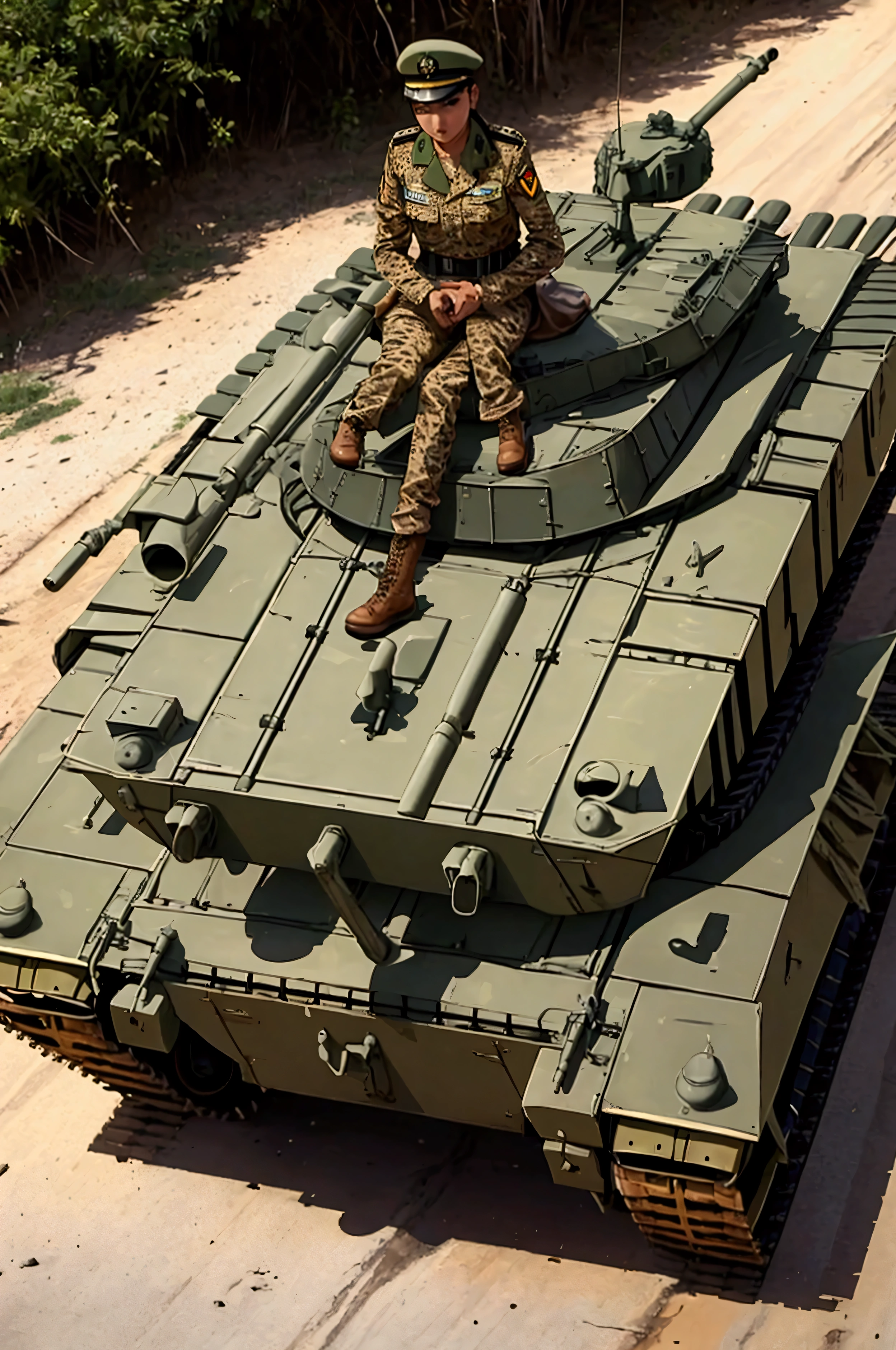 A Brazilian Army Corporal being worshipped atop a Leopard 1A5Br armed with an MG3