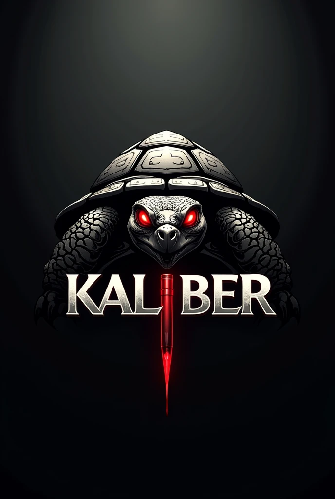 Red eyed turtle logo with a bullet going through the letter e in the word kaliber below it
