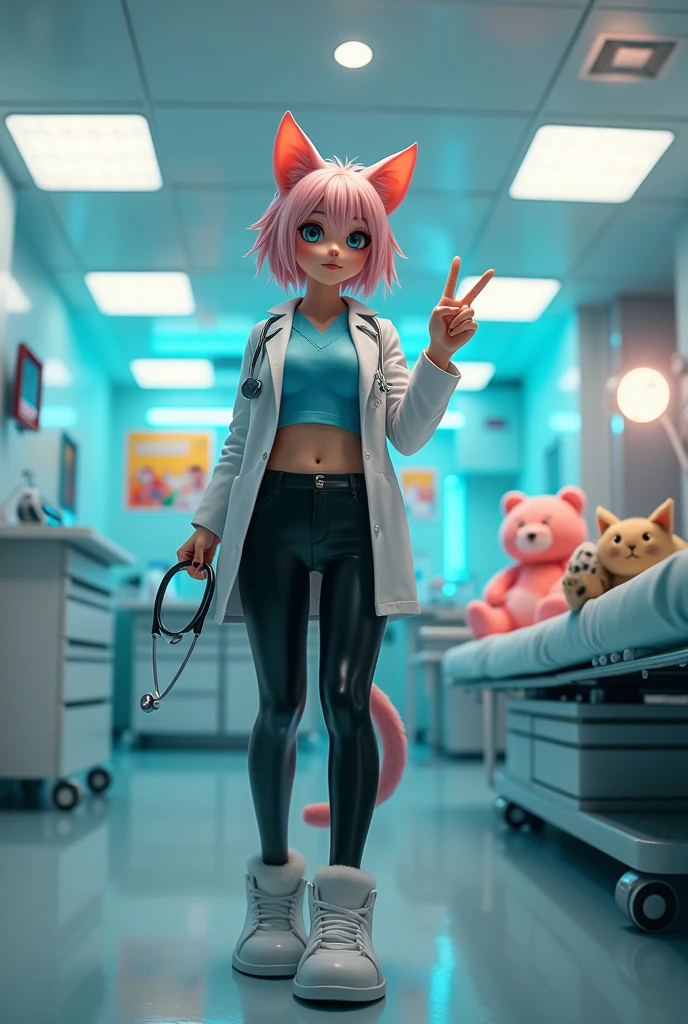 Doctor catgirl in latex leggings 