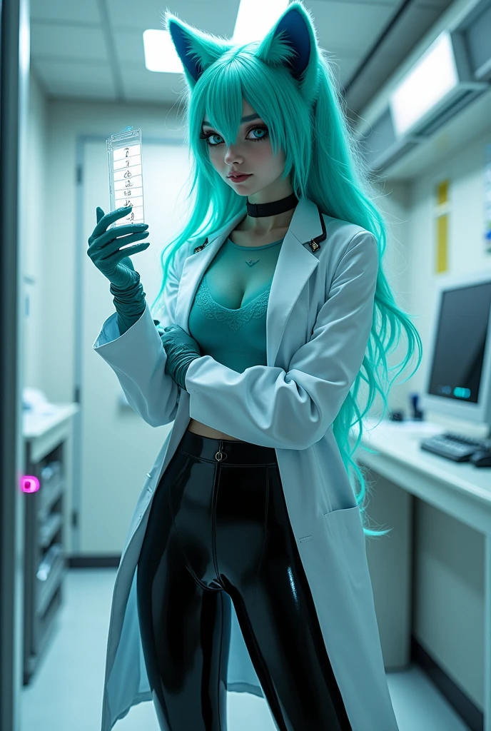 Doctor catgirl in latex leggings