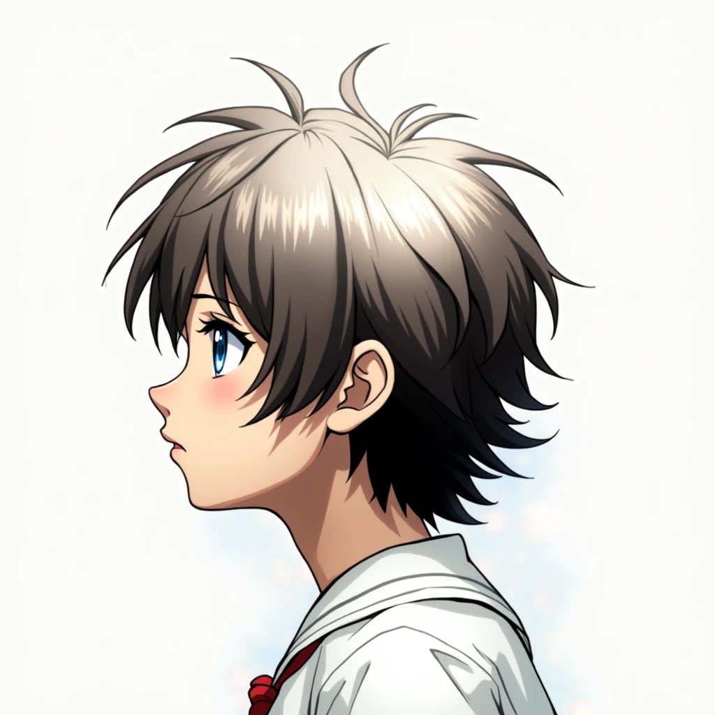 (best quality,4k,8k,highres,masterpiece:1.2),ultra-detailed,(realistic,photorealistic,photo-realistic:1.37),1boy,beautiful detailed eyes,beautiful detailed lips,extremely detailed eyes and face,longeyelashes,anime style,highly detailed facial features,messy hair,school uniform,looking at viewer,intricate details,solo,brown hair,blue eyes,serious expression,outdoor scene,sunlight,depth of field,cinematic lighting