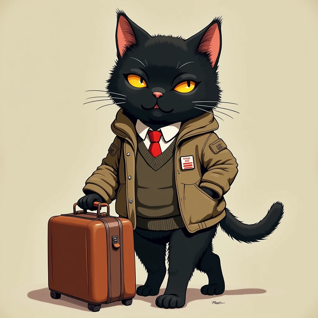 Nekopos、Cat and post office fusion、Black cat delivering luggage、Realistic depiction