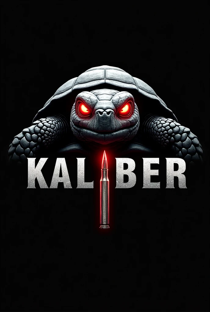 Red eyed turtle logo with the word kaliber below it having a bullet going through the letter e in the word below