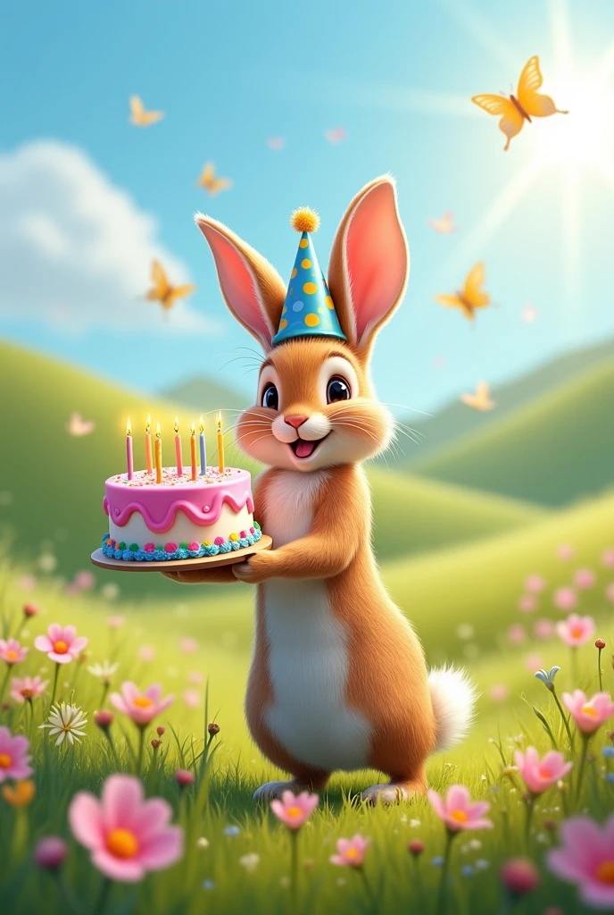 Rabbit holding birthday cake 