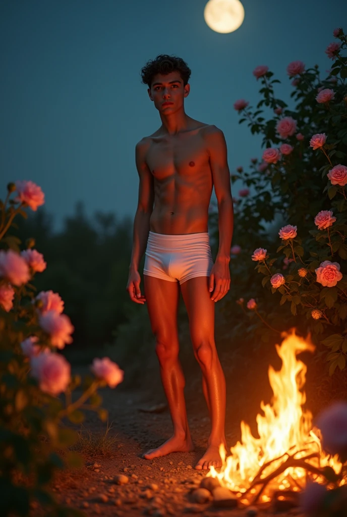 A skinny guy , very young, long shot, he wore sexy bri, bulge in underwaer, in the middle of celta ritual fire, rose garden, moonlight and stars sky, with unparalleled attention to detail., This photorealistic portrait combines the style of National Geographic., Capture every detail of his textured skin in 8k resolution. Leica digital SLR camera. His features were clearly visible., From the deep-set eyes to the chiselled jawline., Make this image a true masterpiece..Lift. (8K UHD、RAW Photography、Photorealistic Portrait Leica Digital SLR、Lifelike images), big bulge, (bulgej8), HD, 8k, detail body, (detail face), pefect full body, ((long shot)), Realism, realistic detail, clean long leg, (tall guy), cute face, sand in the feets, (Best quality), realistic、a handsome white skin guy in sheet, white thong, Flawless anatomy、shirtless., ideal male body、male model, majicMIX alpha wheat orange boy band, HD, (8k), Ghost costume - Halloween, clean and white legs , extremely long, (male model), work of art, top quality, (handsome man), perfect body, male model beauty, ((sheer white underwear)), (male focus), (fit body), full body shot, full body shot, full body, (hairless body), tall and slim, shapely body, (young face), skin detailed, Real people, Reality, realistic optics, crazy details, Face model details, Maximum magnification, Exaggerated SurReality, quite, Light and intricate details, High detail, digital painting, art station, concept art, soft focus , pointy, unreal engine 5, 8k, art by Ross Tran and Greg Rutkowski and Alphonse Mucha, ultra HD, 8k, male only screen .8k Ultra HD, dslr, low light, high quality, Fujifilm XT3, model of 2 people, two people, (teenager), ng, male, wonderful, gorgeous,