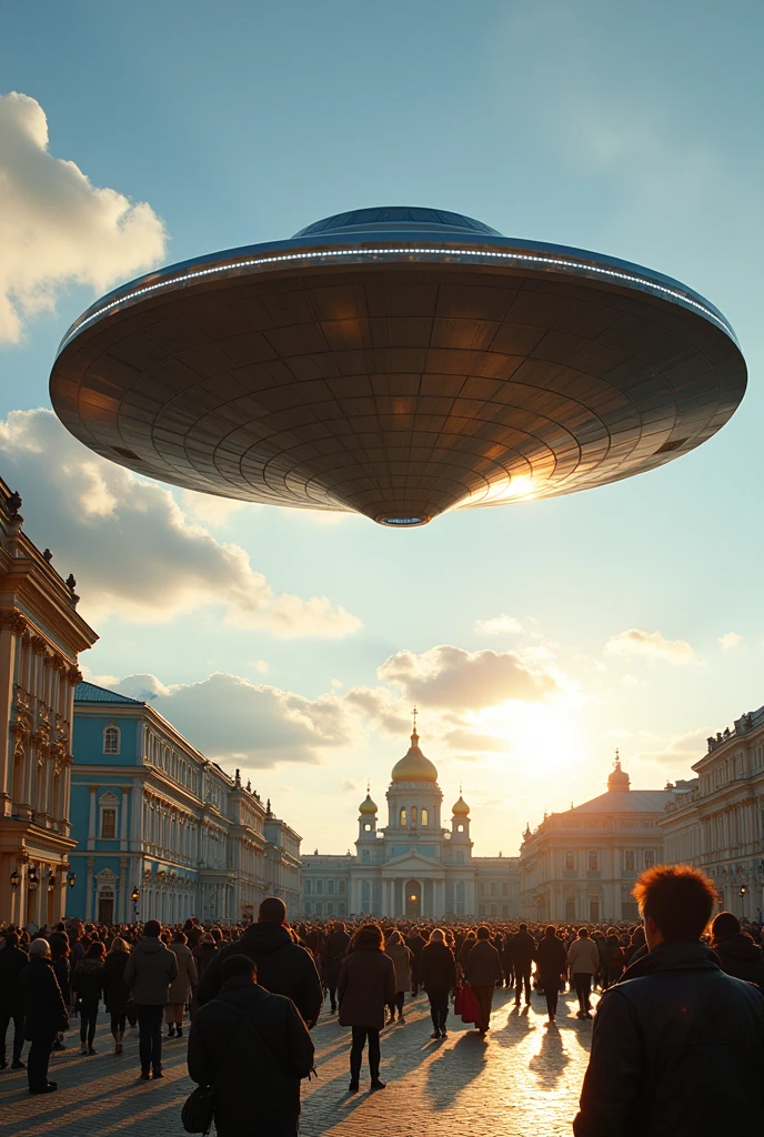 A flying saucer from aliens landed in St. Petersburg's Palace Square.