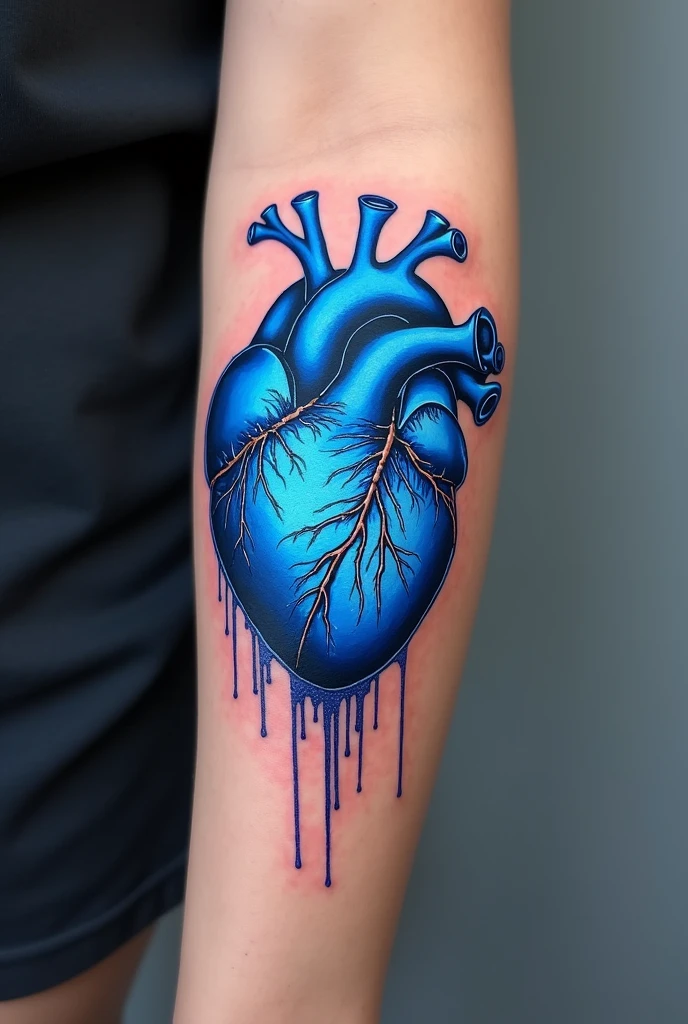Electric blue real heart tattoo