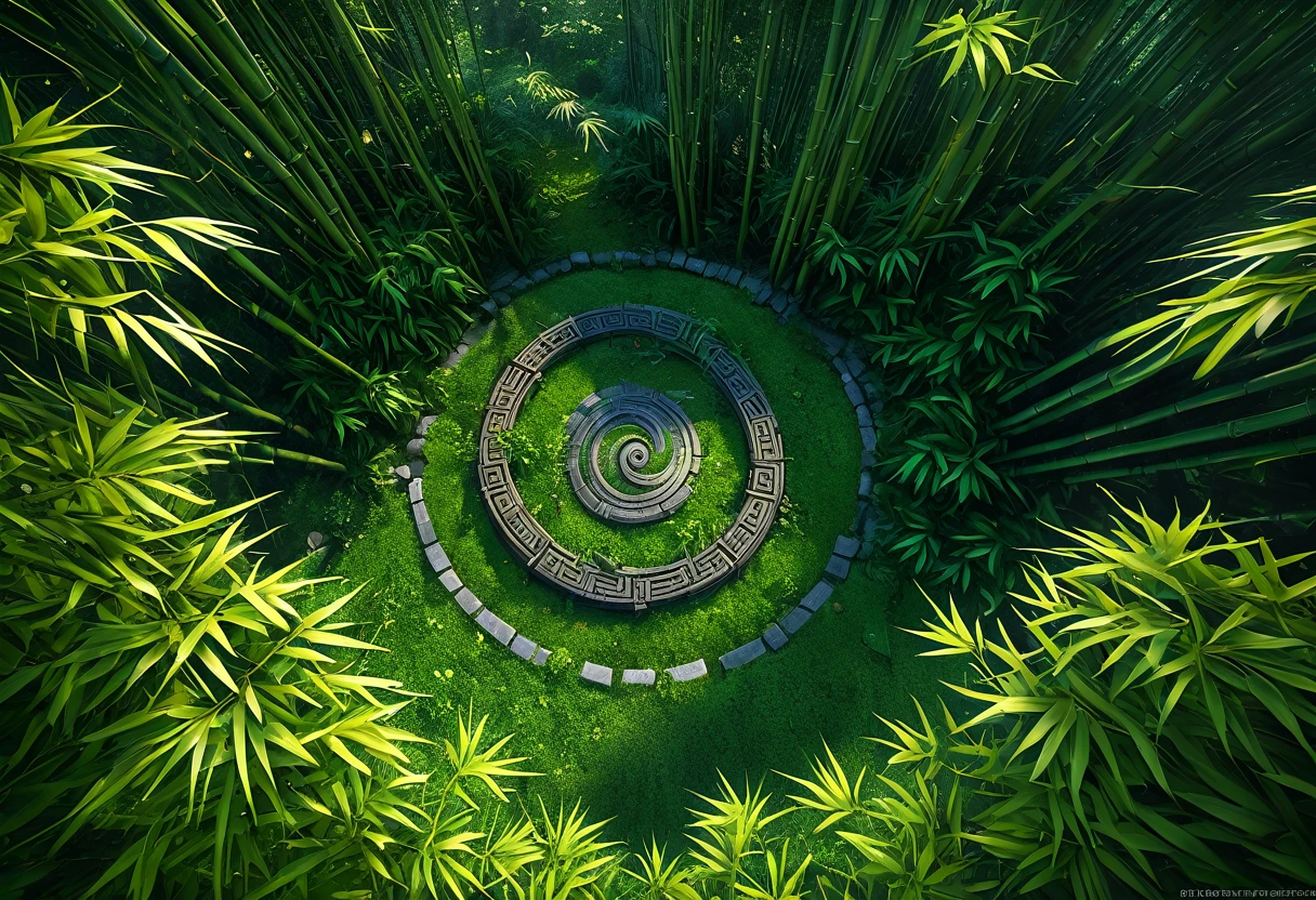 A mysterious and enchanted bamboo forest, 2 fantasy oriental dragons Yin and Yang chasing each other in graceful circles, disturbing the lush canopy, high fantasy landscape viewed from above at an angle, detailed intricate scales, dramatic lighting, vibrant colors, cinematic composition, detailed foliage, volumetric lighting, dramatic shadows, photorealistic, 8k, (best quality,4k,8k,highres,masterpiece:1.2),ultra-detailed,(realistic,photorealistic,photo-realistic:1.37),fantasy,concept art,digital painting