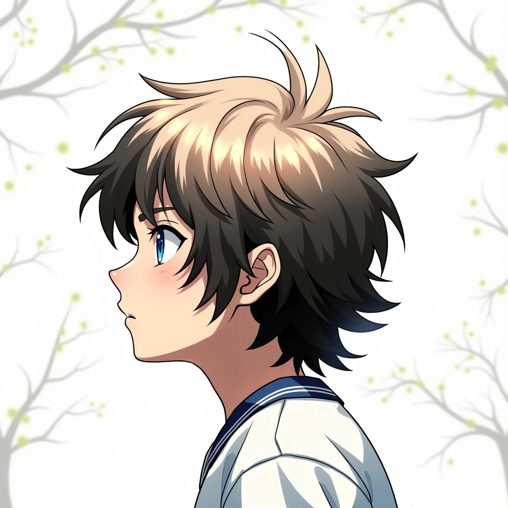 (best quality,4k,8k,highres,masterpiece:1.2),ultra-detailed,(realistic,photorealistic,photo-realistic:1.37),1boy,beautiful detailed eyes,beautiful detailed lips,extremely detailed eyes and face,longeyelashes,anime style,highly detailed facial features,messy hair,school uniform,looking at viewer,intricate details,solo,brown hair,blue eyes,serious expression,outdoor scene,sunlight,depth of field,cinematic lighting