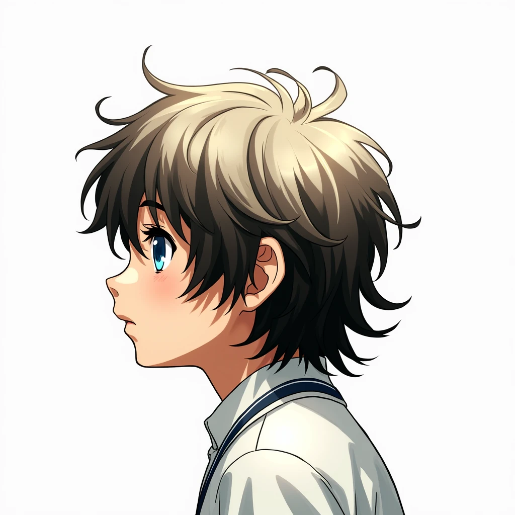 (best quality,4k,8k,highres,masterpiece:1.2),ultra-detailed,(realistic,photorealistic,photo-realistic:1.37),1boy,beautiful detailed eyes,beautiful detailed lips,extremely detailed eyes and face,longeyelashes,anime style,highly detailed facial features,messy hair,school uniform,looking at viewer,intricate details,solo,brown hair,blue eyes,serious expression,outdoor scene,sunlight,depth of field,cinematic lighting