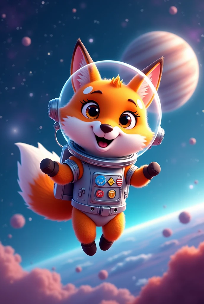 Cartoon astronaut fox that doesn't look like artificial intelligence