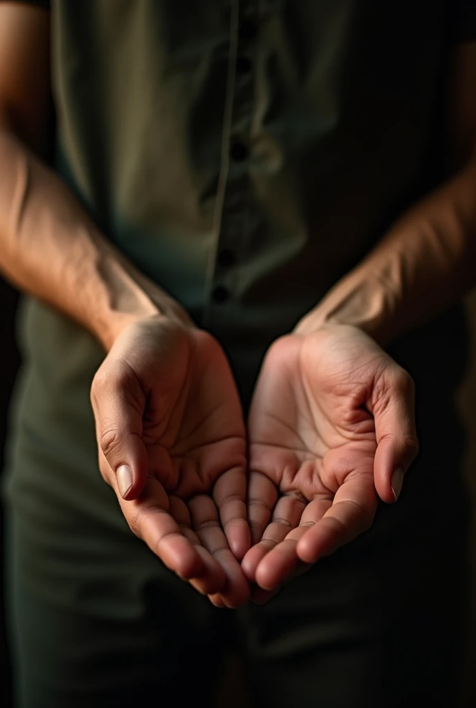 Creaite a photo  in which a 30 year old man veiw his both hand only his hand not body or background 
