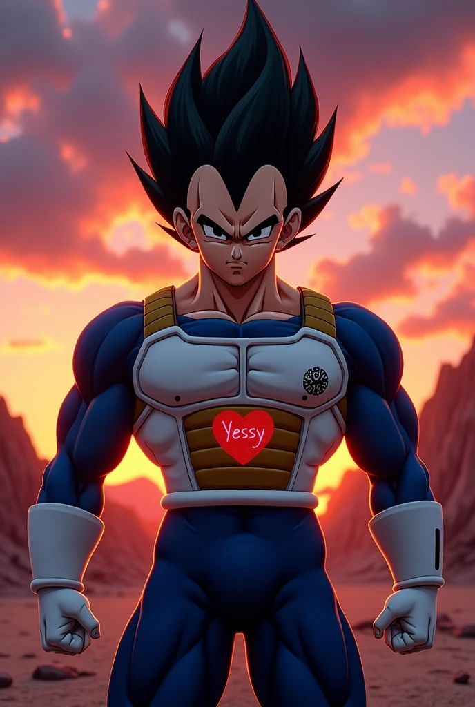 Vegeta with a heart carved with the name Yessy
