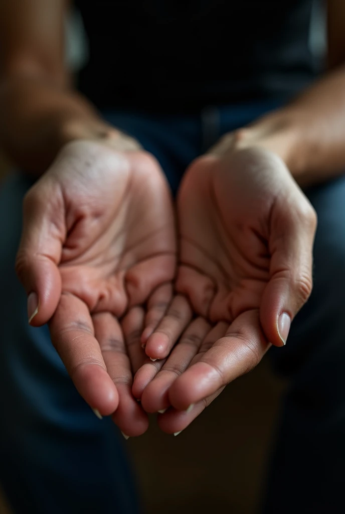 Creaite a photo  in which a 30 year old man veiw his both hand only his hand not body or background  only hand
