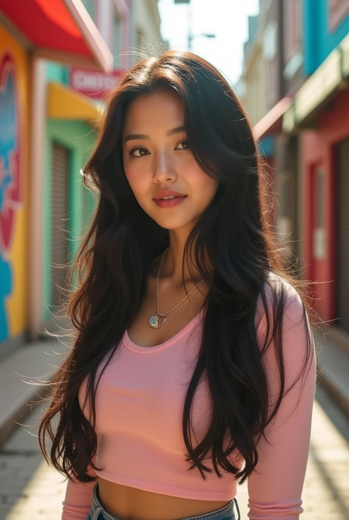 Twice's Jihyo with long black hair posing for photos