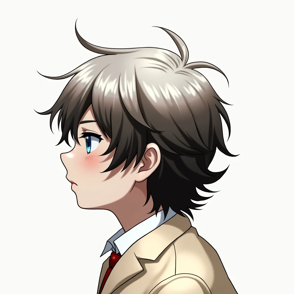 (best quality,4k,8k,highres,masterpiece:1.2),ultra-detailed,(realistic,photorealistic,photo-realistic:1.37),1boy,beautiful detailed eyes,beautiful detailed lips,extremely detailed eyes and face,longeyelashes,anime style,highly detailed facial features,messy hair,school uniform,looking at viewer,intricate details,solo,brown hair,blue eyes,serious expression,outdoor scene,sunlight,depth of field,cinematic lighting