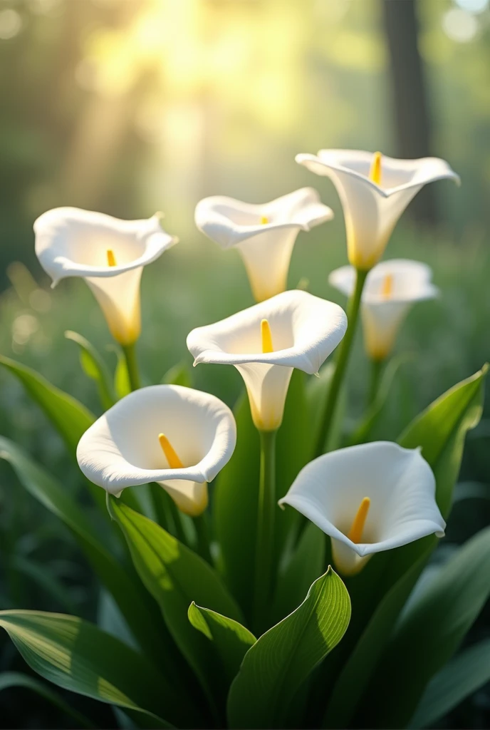 Realistic white Zantedeschia aethiopica flowers