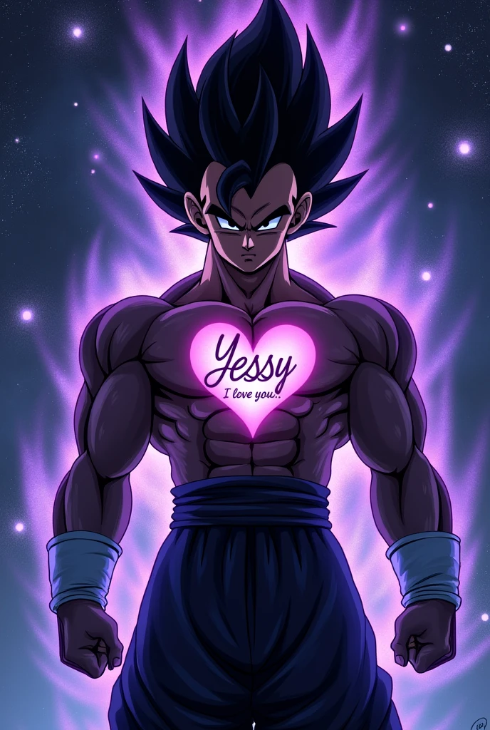 Vegeta with a heart carved with the name Yessy and an I love you